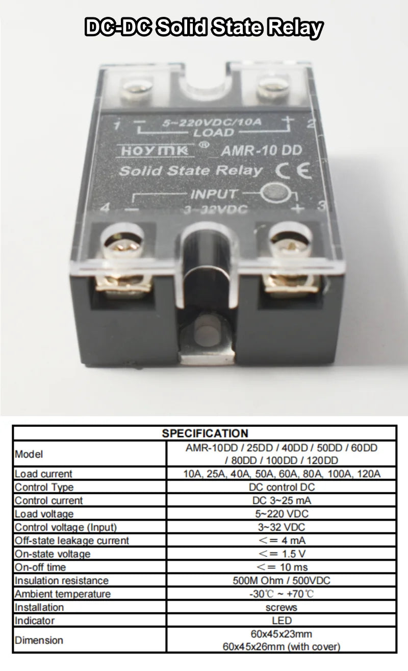 DC to DC Solid State Relay 12V 24V VDC Input 200VDC Load Voltage Regulator Tramsformer Power Protection 10A 25A 40A 60A 100A SSR