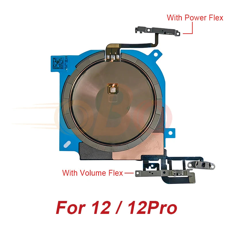 Wireless Charging Coil Sticker With Power Volume Flex Cable For iPhone 12 13 Mini 14 Pro Max Wireless Charger Panel Repair (1PC)