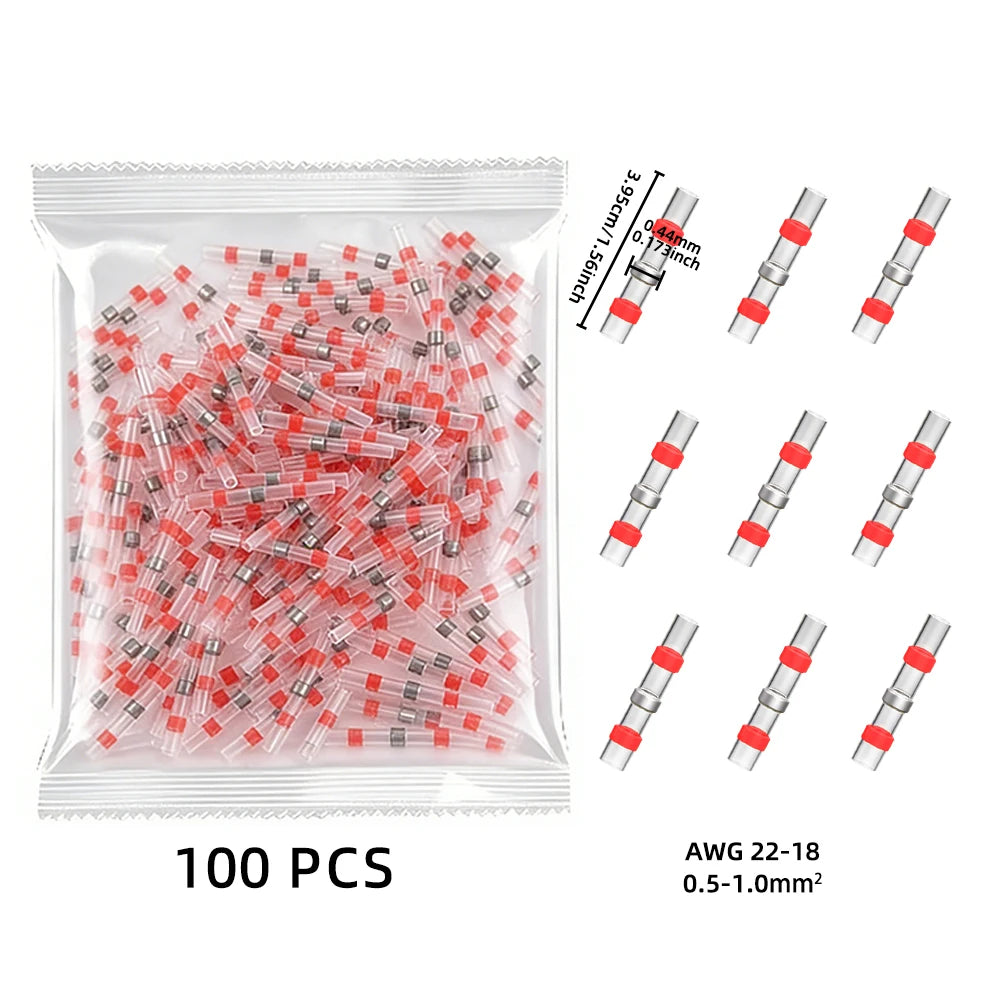 100~1000Pcs Heat Shrink Butt Terminals with Solder ,Solder Seal Wire Connectors,IP67 Waterproof Electrical Equipment Connection
