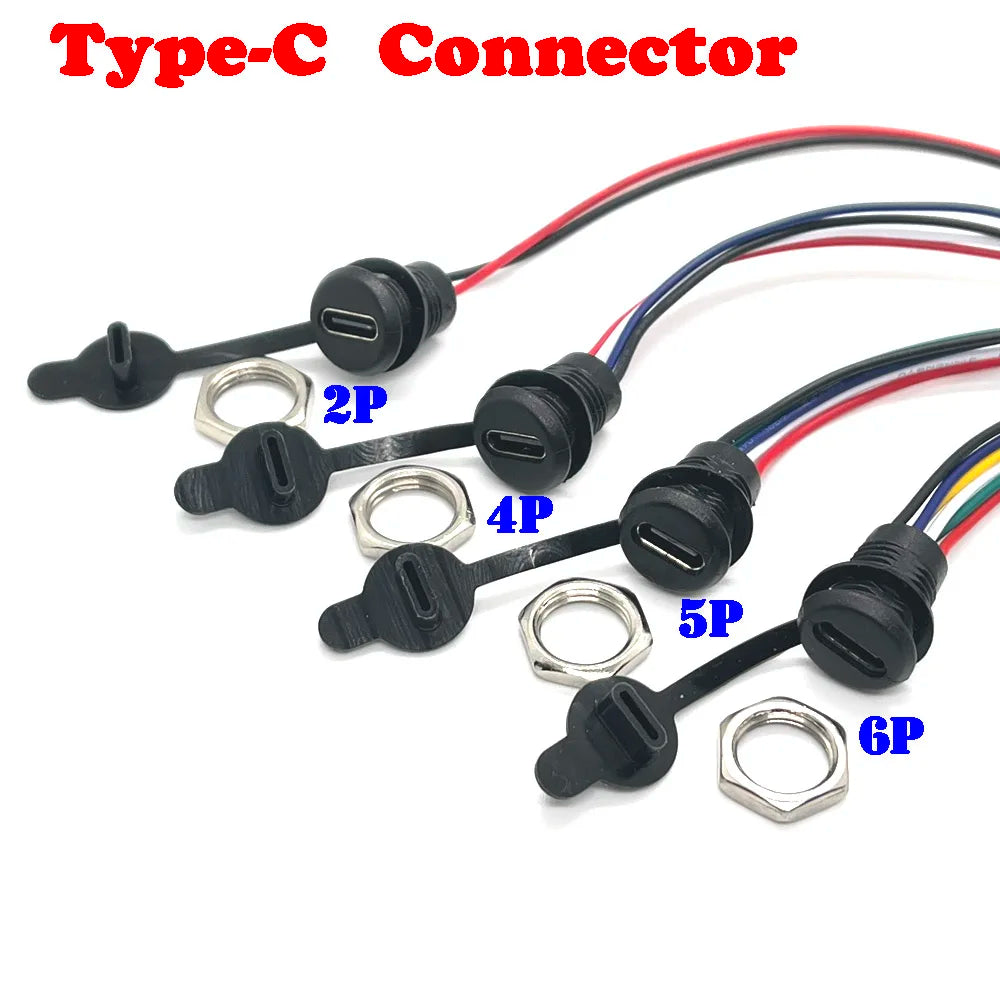 USB-C 2P High Current Charging Socket with PH2.54 Nut Snap Lock Plate USB TYPE-C Female Type C Waterproof Female Connector JacK