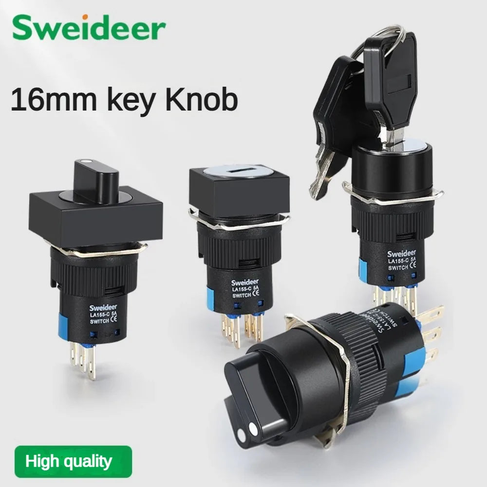 16mm Rotary Knob Push Button Switch 2 3 Positions Latching Self Lock 3/6 Pins Round Square Key Selector Start Up Power Switch