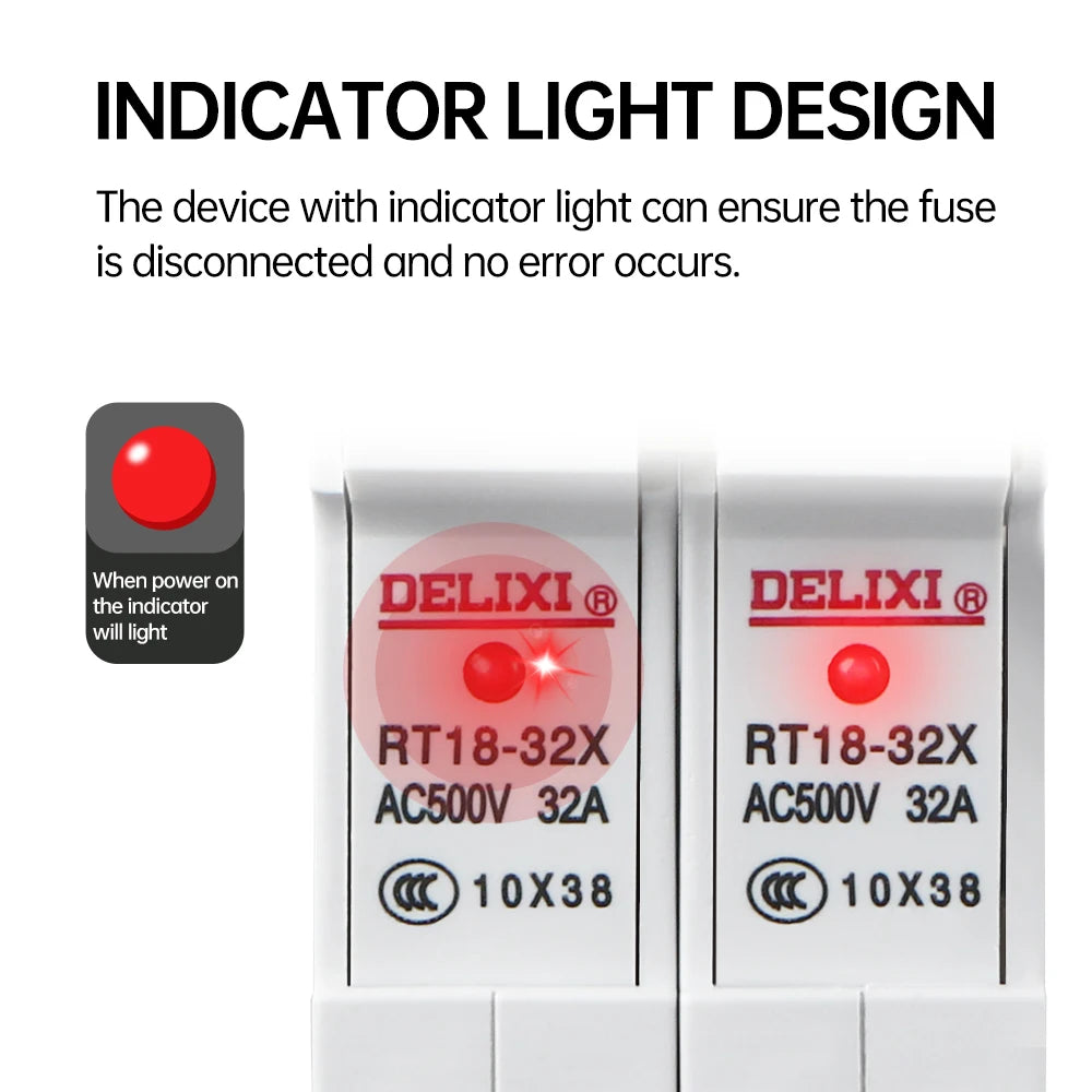 DELIXI RT18-32 1P Series Fuse Fusible Core Kit 500VAC 2-32A Ceramic Fuse NH00/gG Type For Circuit Breaker and Load Protection