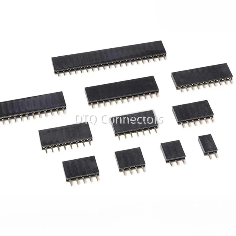 10Pcs2.54mm Pitch Single Row Female Pin Header Socket 2~40P PCB Board Connector Strip Gold Plated Pinheader Terminal for Arduino