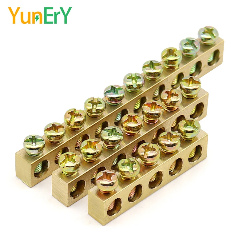 1 PCS Multi Specification Brass Ground Strip 5/6/7/8/9/10/12/15/20 Hole Brass Rod Grounding Terminal Ground Bar Terminal Strip