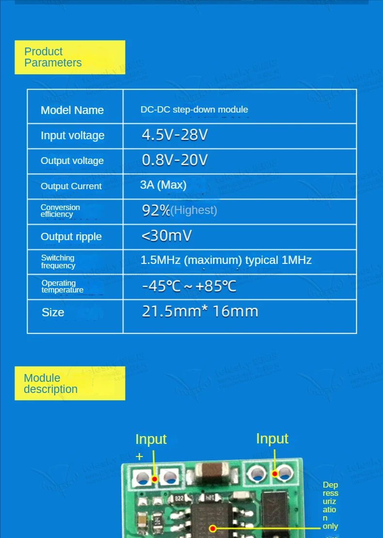 1PCS DC-DC 3A 5A Adjustable Step-down Power Module Board Voltage Stabilizing Aircraft Model MP1584EN 24V 12V 9V To 5V