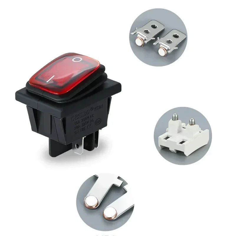 2Pcs KCD4 IP67 Waterproof 4Pin Rocker Switch Auto Boat Marine DPDT 12V/220V Heavy Duty Push Button Switch with LED Light