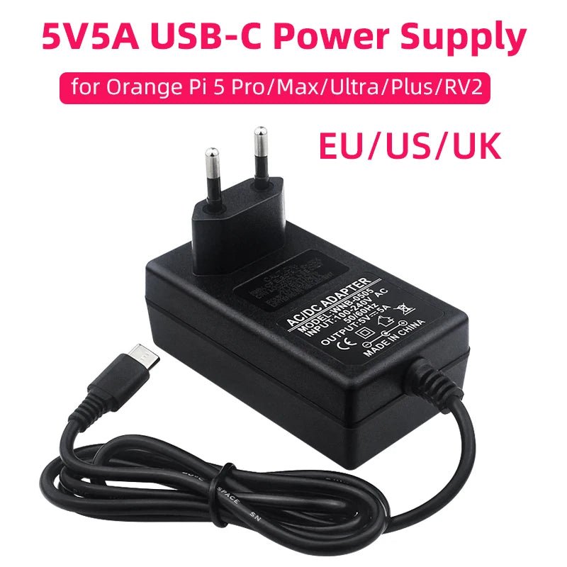 5V 5A Power Supply for Orange Pi 5 Pro / Max / Ultra / Plus / 4A / RV/ RV2 USB Type-C Port EU US UK Plug Raspberry Pi 5