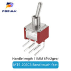 Vertical Right Angle 2/3/10A 125/250V AV 3/6Pins 2/3Position SPDT PCB Mount Toggle Switch ON-OFF-ON Rocker Switche ON-ON