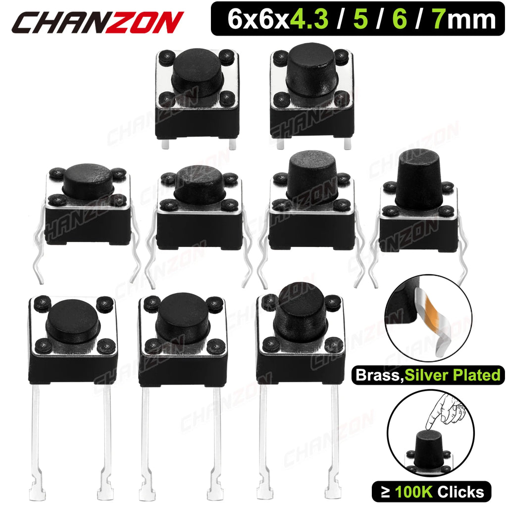 6x6mm Micro Push Switch Touch Button 4.3 5 6 7 mm Mini Tactile Pushbutton Toggle Pcb Momentary 2pin 4pin Push-button for Arduino