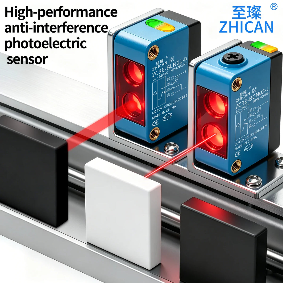 ZHICAN ZC3E Background Suppression Laser Photoelectric Sensor Adjustable Distance Diffuse Reflective Detection Switch