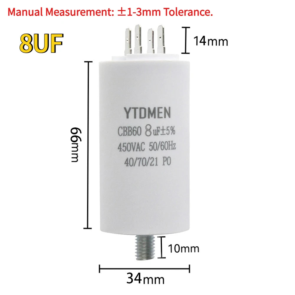 1PCS CBB60 Capacitor with Screw Double Insert 450V AC Starting Capacitor 4uF~60uF Motor Capacitors for Air Compressor Water Pump