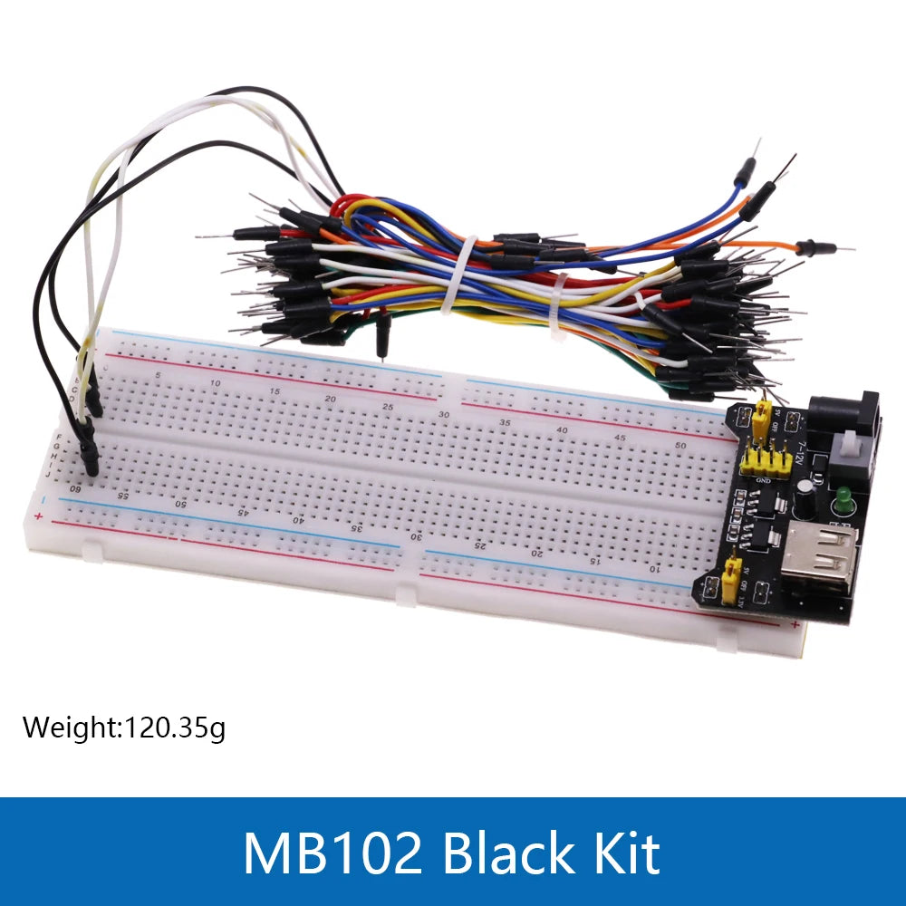 3.3V/5V MB-102 Breadboard power module+ 400 830 points Solderless Prototype Bread board kit +65 Flexible jumper wire