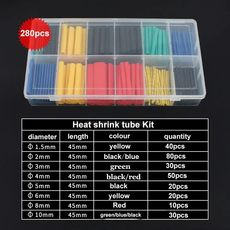 Heat Shrink Tubing Thermoresistant Tube Heat Shrink Wrapping Kit 2:1 Insulation Wire Cable Kit ,For Electrical Wiring and Repair