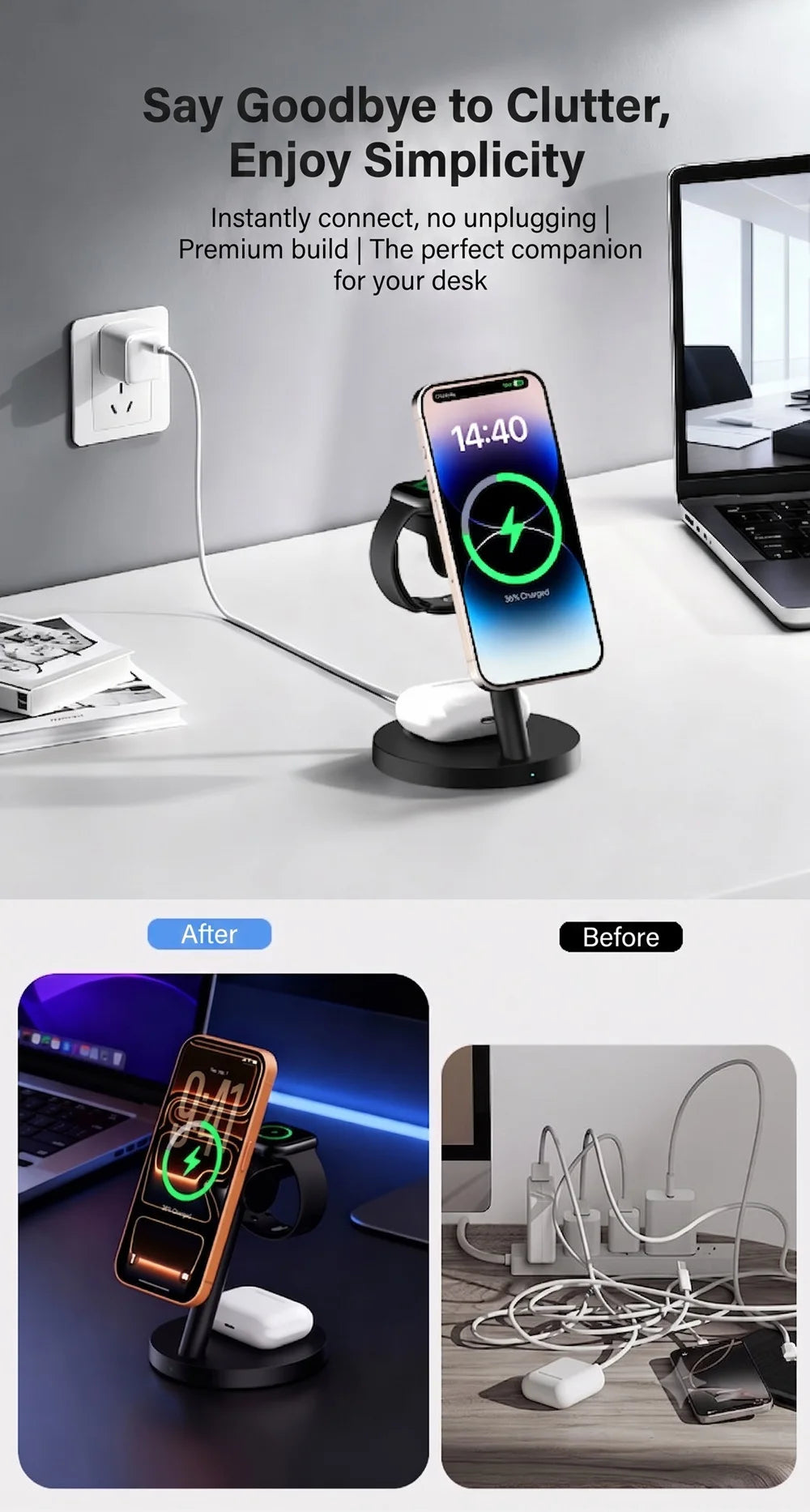 3in1 Qi2.2 25W Fast Wireless Charging Station 45W PD Plug For iPhone 17 16 Pro Max Plus Apple Watch Ultra SE 3 11 10 AirPods