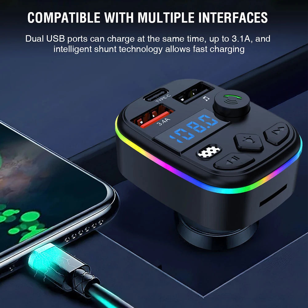 Car MP3 Player Bluetooth Support TF Card U Disk Cell Phone Charger Hands-Free Wireless Car MP3 Player Adapter FM Transmitter