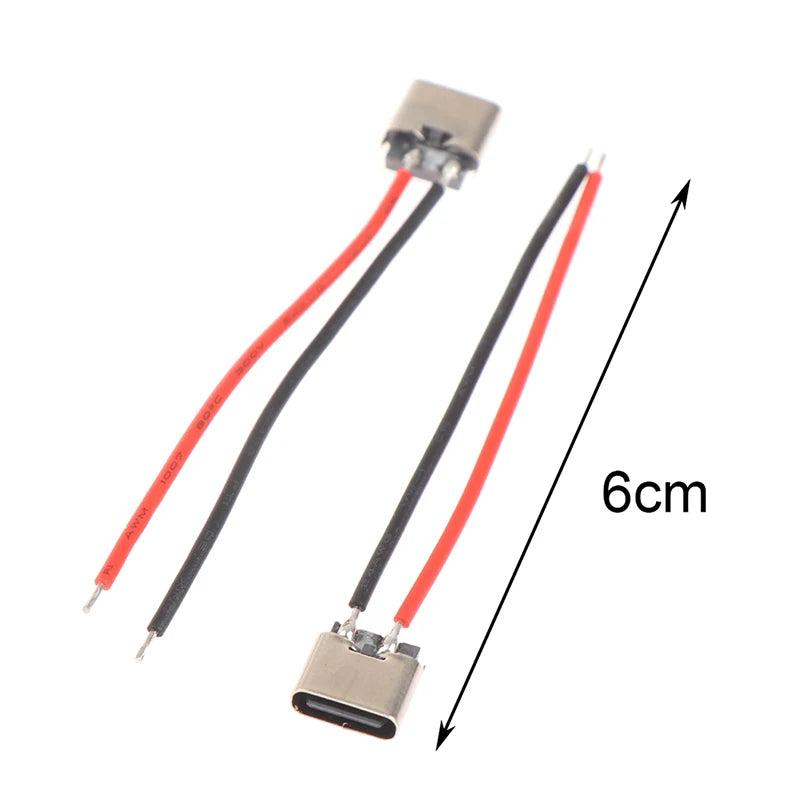 5pcs Type-C 2pin Soldered Female Base W/ Wire Typec Female Socket For Mobile Phone Charging Type -c Port Charging Interface Jack