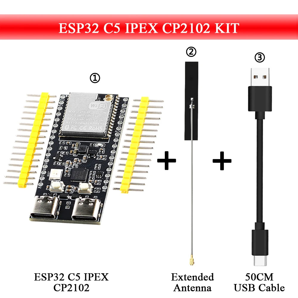 CP2102 ESP32-C5 Development Board Dual-frequency 2.4G and 5GHz WiFi Module ESP32-C5-DevKitC-1 4MB Flash WIFI6 Extended Antenna