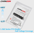 TVS Diode DO-201AD 28 Values 1.5KE400CA 1.5KE200A 1.5KE440CA 1.5KE400A 1.5KE18A 1.5KE12A 1.5KE440A 1.5KE12CA 1.5KE15CA 1.5KE15A