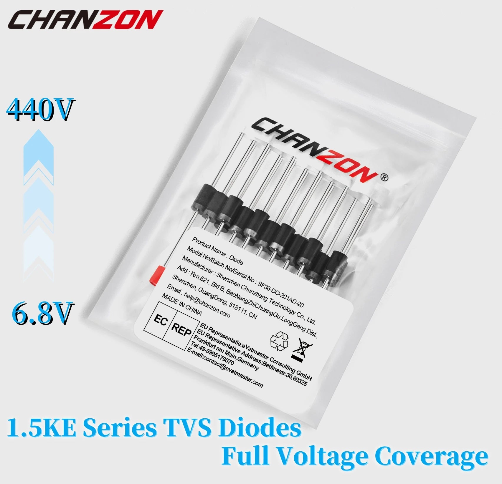 TVS Diode DO-201AD 28 Values 1.5KE400CA 1.5KE200A 1.5KE440CA 1.5KE400A 1.5KE18A 1.5KE12A 1.5KE440A 1.5KE12CA 1.5KE15CA 1.5KE15A
