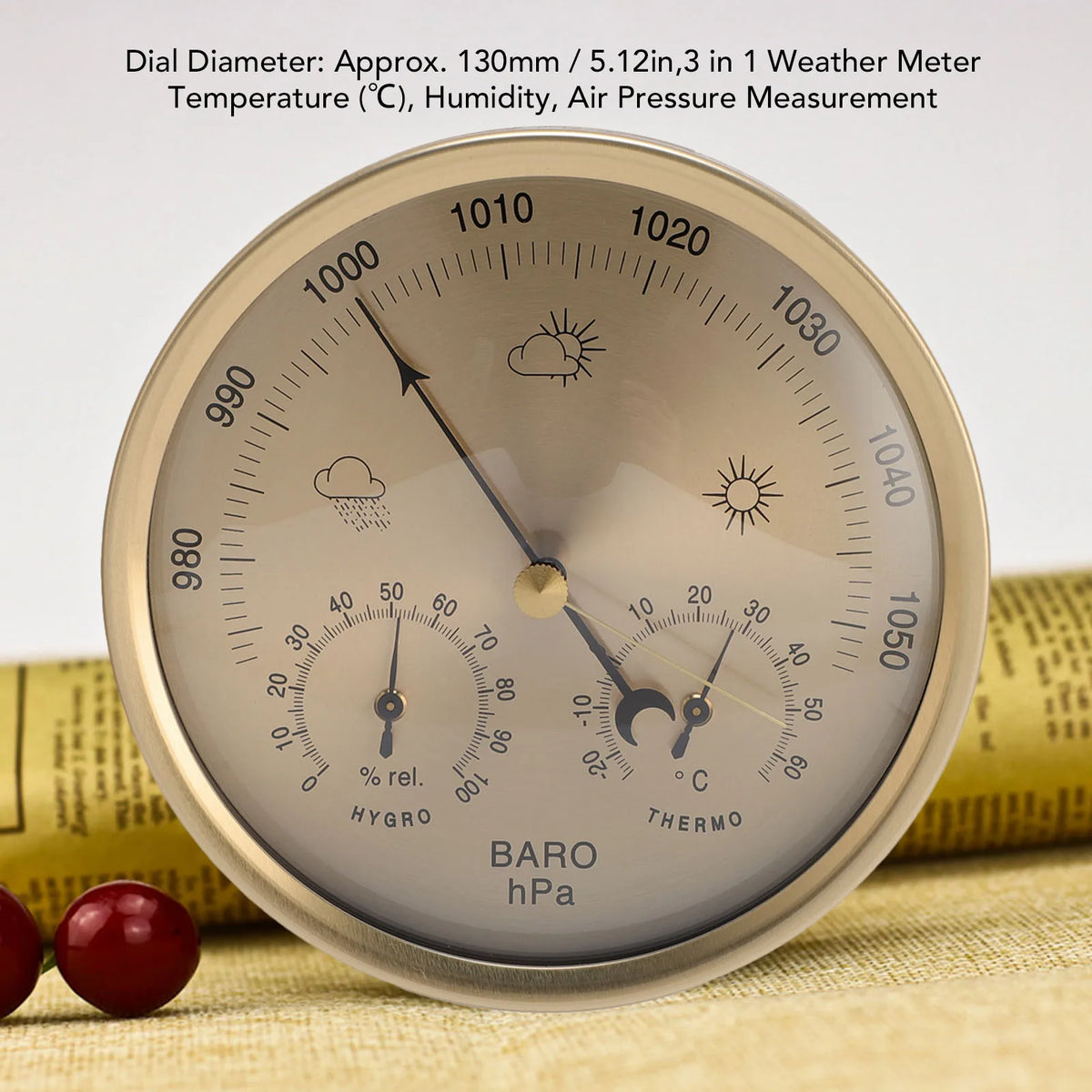 Metal 3 in 1 Barometer for Indoor and Outdoor Use Barometer Thermometer Hygrometer Household Weather Station with Round Frame