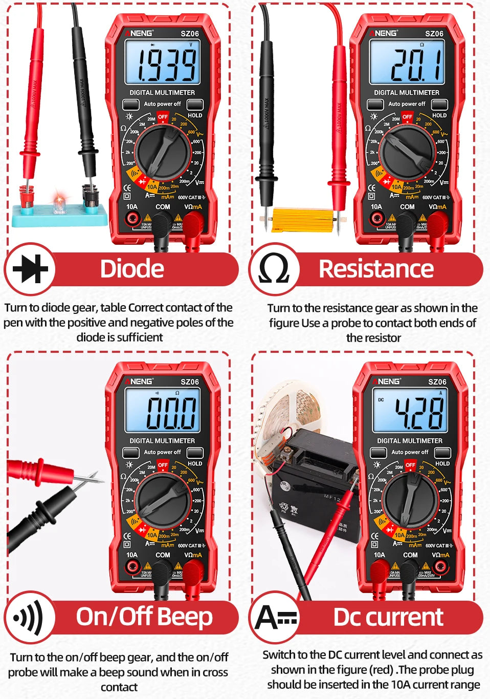 ANENG SZ06 Multimeter 2000 Diode Ohm Professional Smart Mini Multimetro Counts Digital AC/DC Voltage DC Current Tester Tools