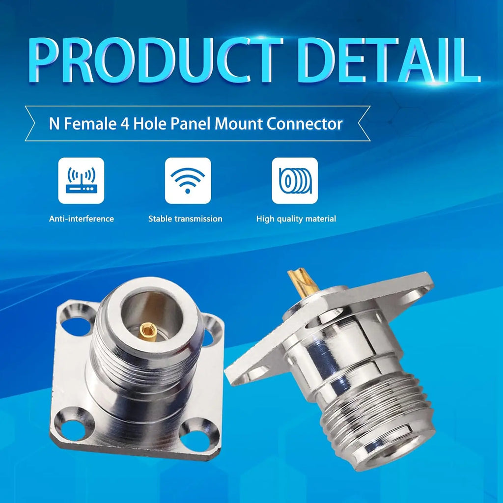 N Female 4 Hole Panel Mount Connector N Female Jack Coax Adapter Chassis Mount N Type RF Coaxial Antennas Connector