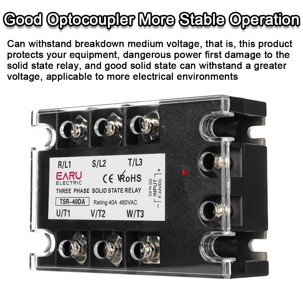 TSR  SSR-10DA SSR-40DA SSR 25A 60A 80A 100A Three Phase SSR Solid State Relay DC Control AC 480V 5-32V Input Aluminum Heatsink