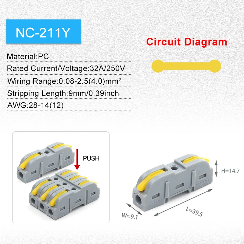 5PCS Lever Fast Wire Connectors Connect Electrical Universal Splicing Compact Inline Push-in Home Terminals Block 412/413 SPL