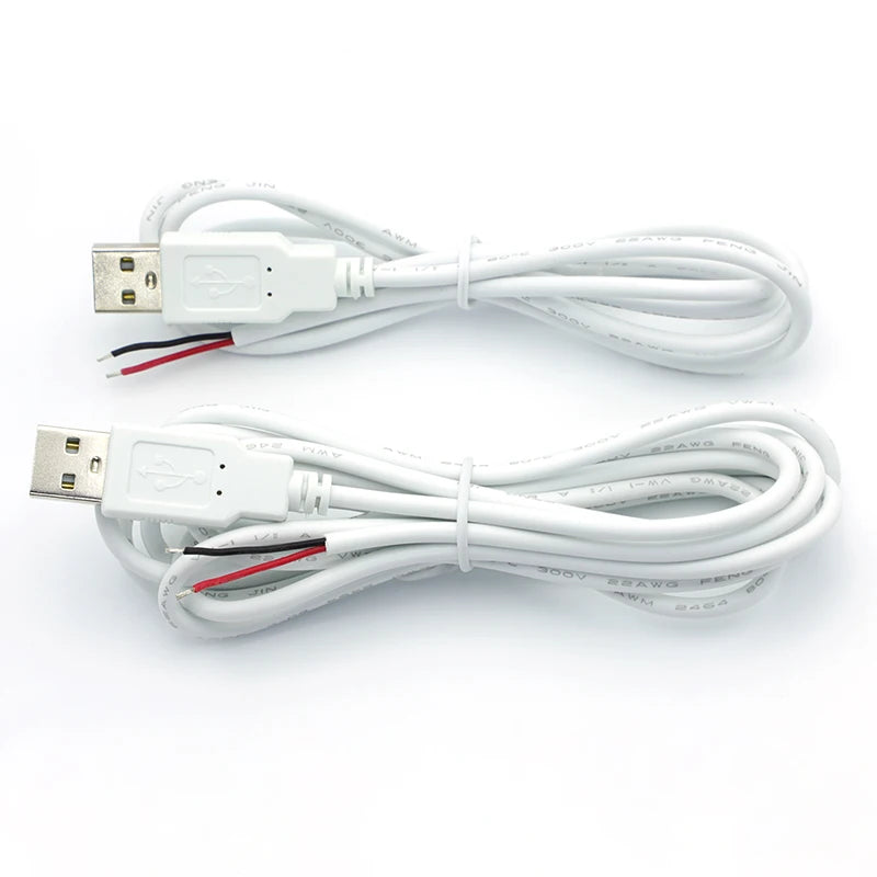 1/3/5PCS USB 2.0 Male Plug 2pin Bare Wire USB Power Cable DIY Pigtail Cable For USB Equipment Installed Replace Repair DIY White