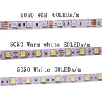 SMD 5050 LED Strip 5M 60led/m DC 12V 24V Flexible Ribbon Diode Tape 4000K NW RGB White Warm White Red Green Blue Yellow Light