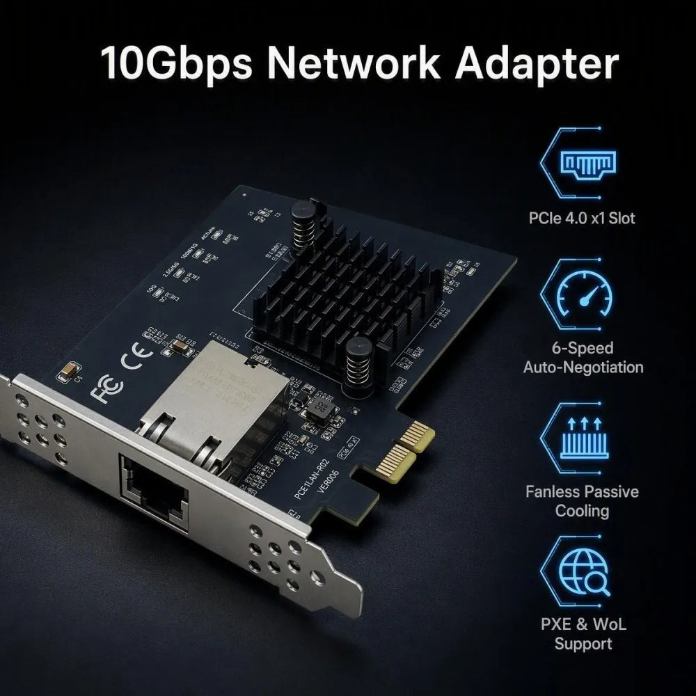 TISHRIC 10GB Ethernet Network Card PCIe 4.0 X1 RTL8127 PXE Multi-Gigabit Network 10Gbps RJ45 Lan Card for PC Server NAS Gaming
