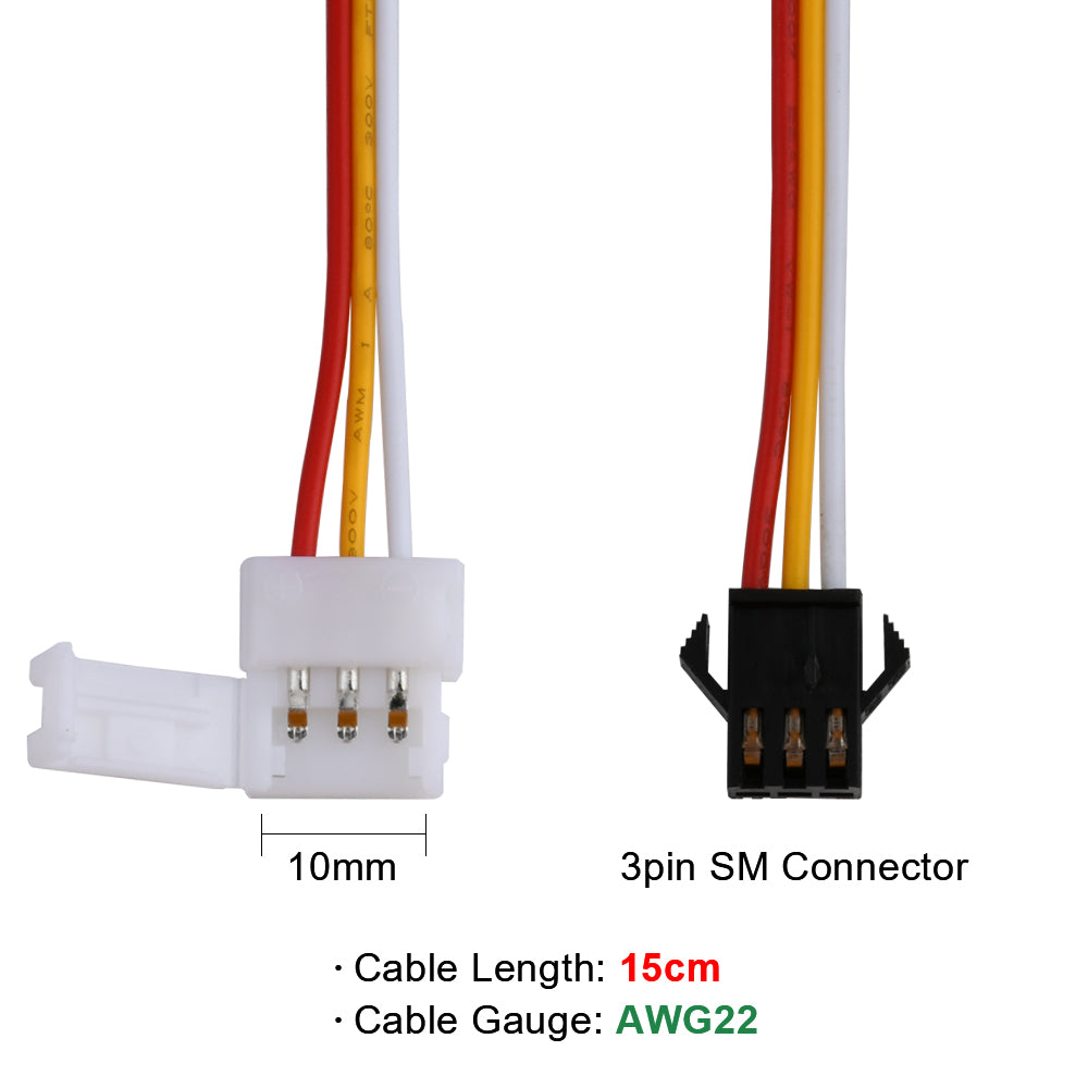 5pcs 3pin SM JST LED Strip Connector Cabel for 10mm WS2811 WS2812B Dream Color Tape Lights to Controller Free Welding
