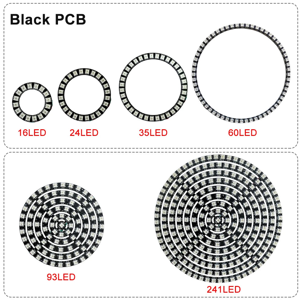 DC5V 12V WS2812B SK6812 Luces Led Ring Smart 5050 RGB BuiIt-in IC 3Pin Individually Addressable Pixel Round Modules Light