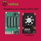 Penta SATA HAT / Top Board /Set Optional, For Raspberry Pi 5 -Up to 5x SATA Disks HAT