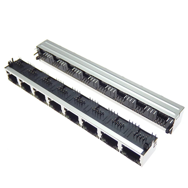 1Pcs 1*8 8-port shielded RJ45 8P8C female jack connector with LED, PCB mount network internet module with light