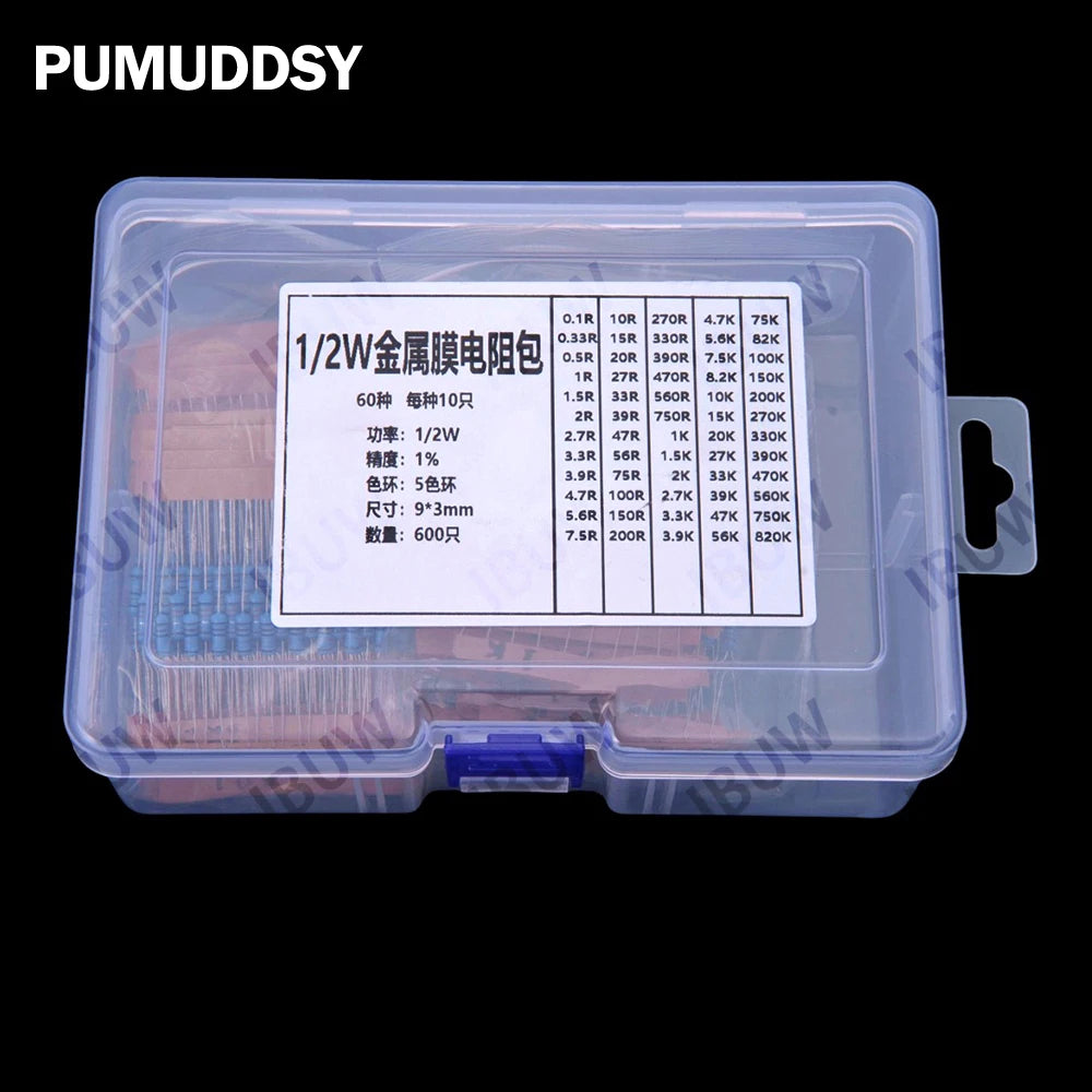 60Values 0.1R 100R 200R 1/2W 1W 2W 3W 1% Metal film resistors kit dip  300R 1K 2K 3K Resistor