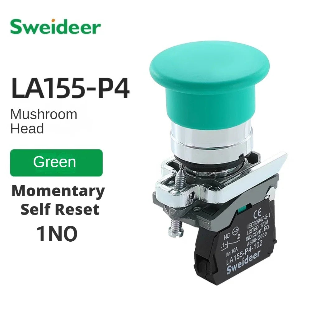 22mm Mushroom Emergency Stop Button Switch 10A XB4 Key Emergency Stop Power Push Button Switch 1NC 1NO Start Switch Red Green
