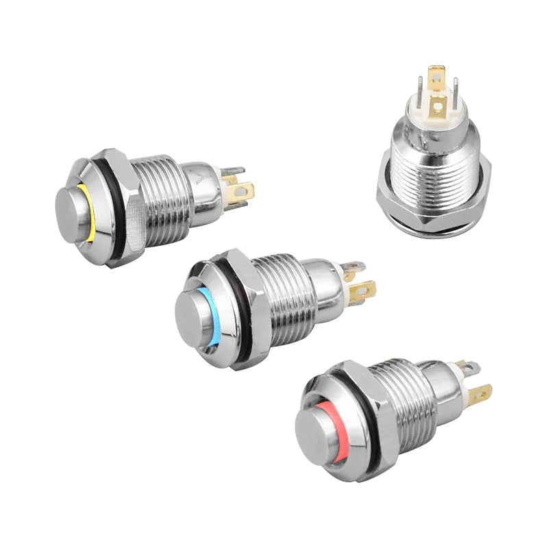 1pc 10mm Metal Push Button Switch with LED Indicator Self-reset Momentary Self-locking Latching 4pins High Head 3v5v12v24v220v