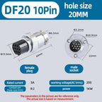 DF20 GX20 Aviation Connector 2 3 4 5 6 7 8 9 10 12 14 Pin Male Female Plug Socket Metal Push Pull Cable Connector Gold Plated Co
