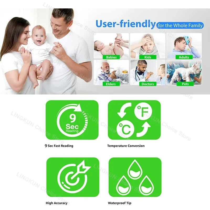 Professional Animal Digital Thermometer with Soft Probe Blue Digital Pet Dog Cat Veterinary Thermometer Waterproof Equipment