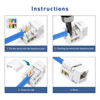 ZoeRax CAT6 CAT5E RJ45 Keystone Jack Gigabit Network Module 22-26AWG Tool-Free Keystone Insert for Wall Panel Router Switch