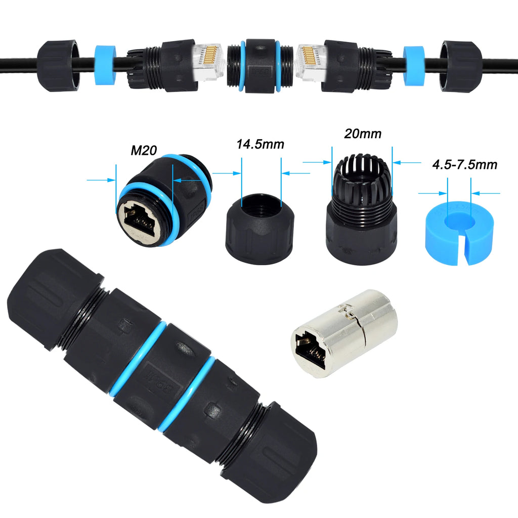 M20 RJ45 Zinc Alloy Connector Ethernet Network Straight-through Waterproof IP68 Header Panel Outdoor Broadband Network Cable