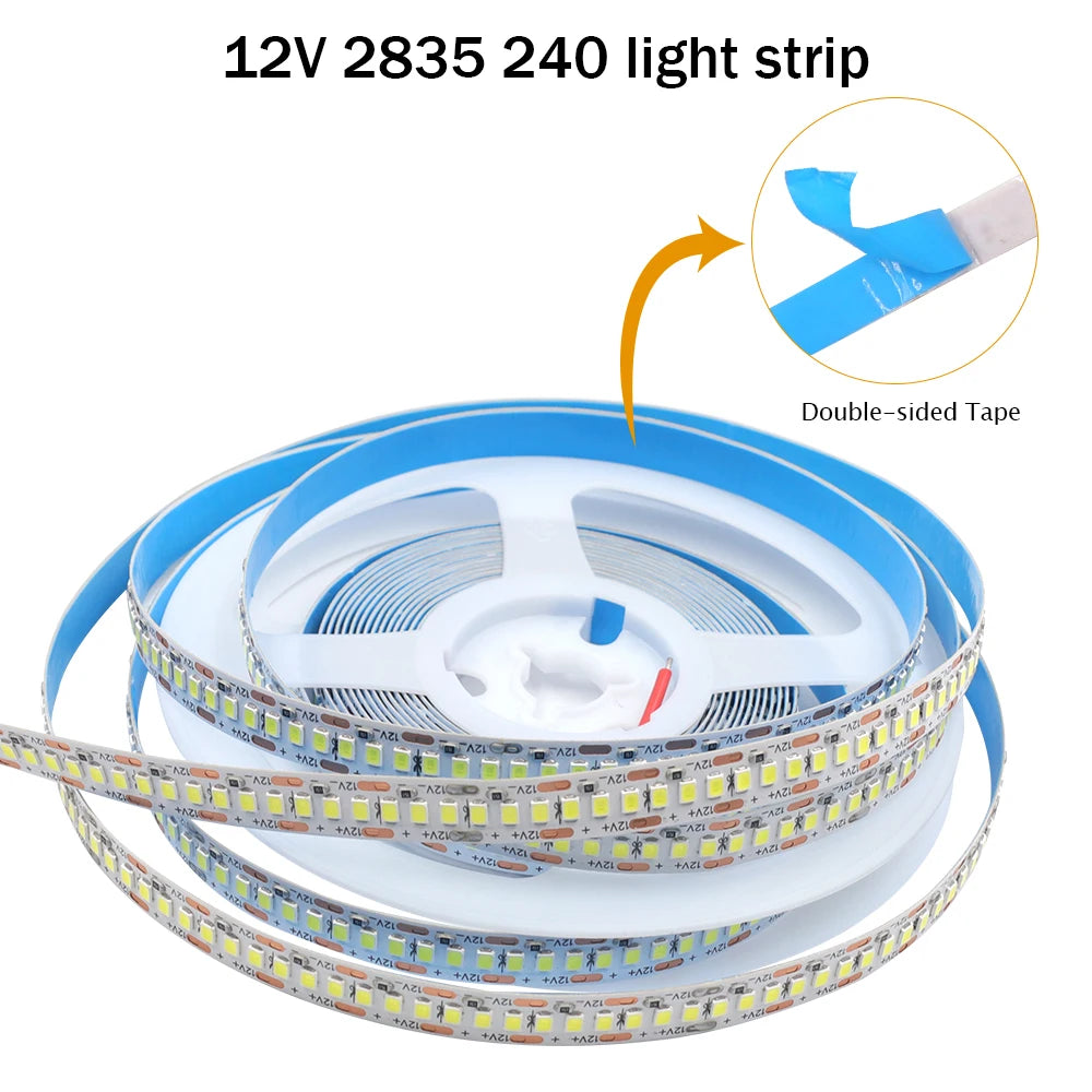 12V 24V LED Strip SMD 2835 Flexible LED Tape 5M 120 240 480Leds/m Waterproof Ribbon Diode Room Decor Warm Natural Cool White