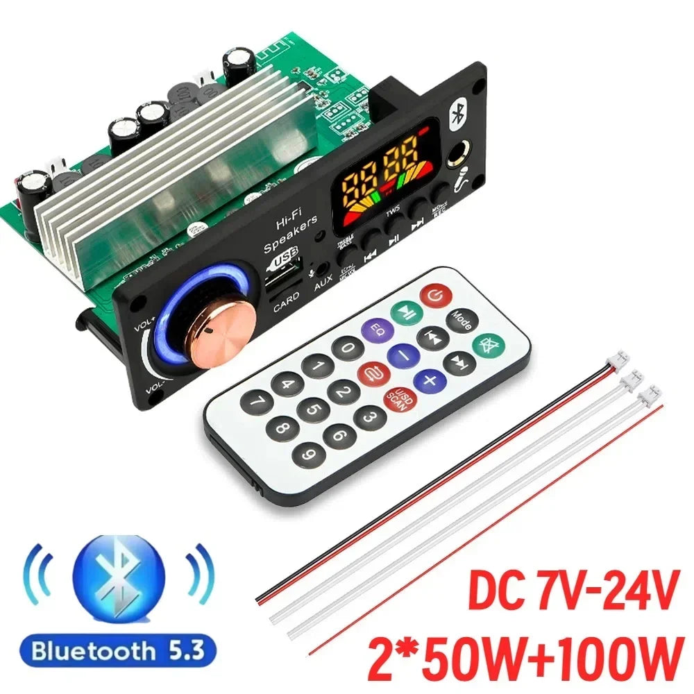 200W DIY Home Digital Amplifier MP3 Decoder Board 100W Audio Power Bluetooth 5.3 FM For Music Subwoofer Speakers Volume Control