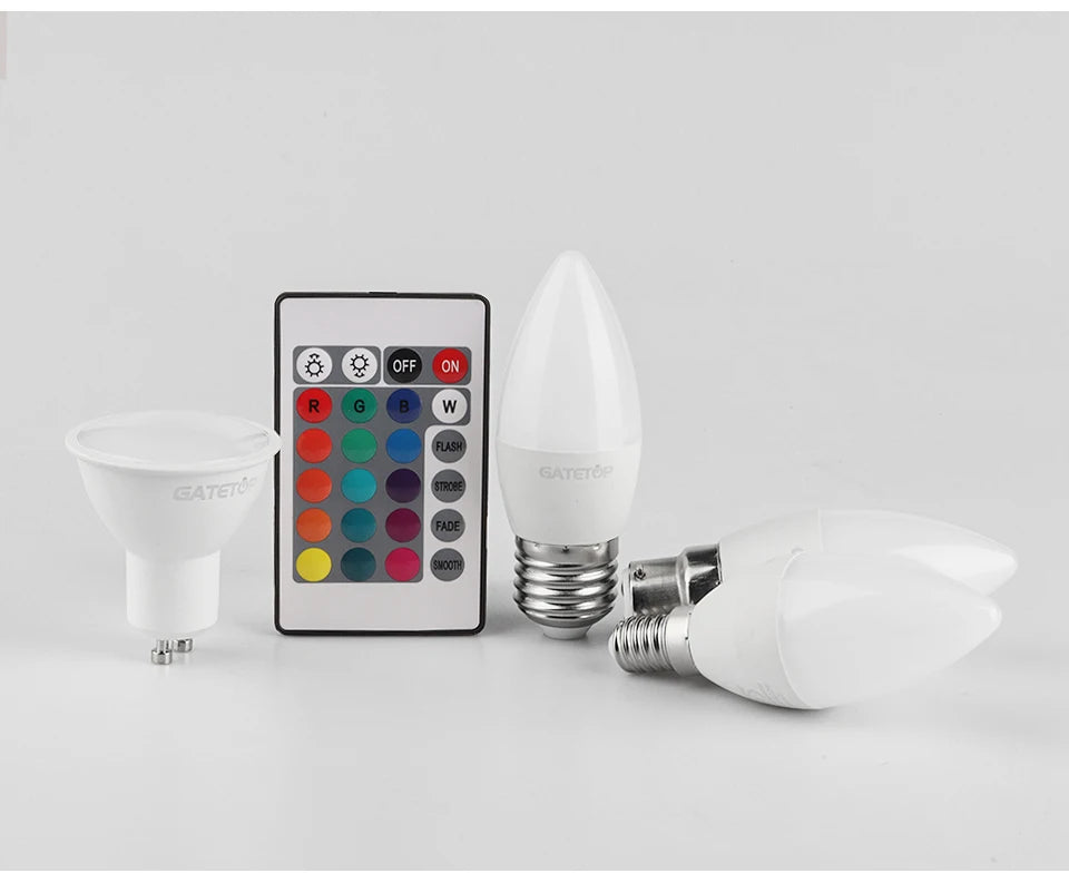 1-10PCS LED Intelligent RGBW Bulb GU10 E27 E14 24 Key Infrared Remote Control AC110V 230V 6W 10W Color Plus White Light Dimming
