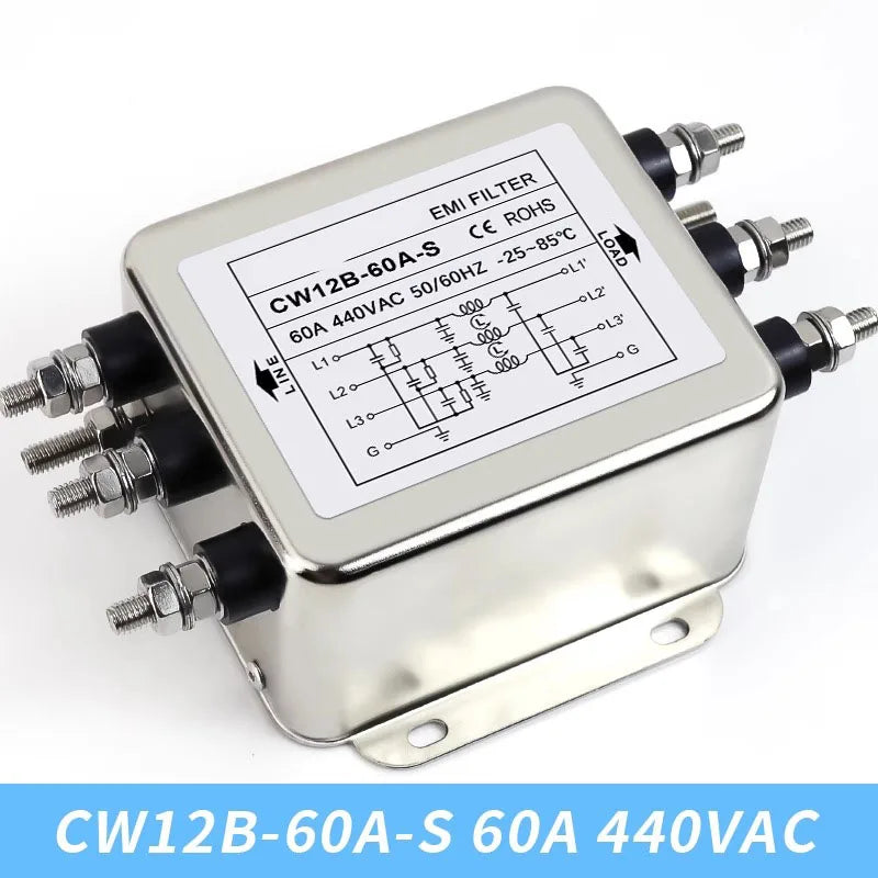 EMI filter auger-type CW12B-10/20/30/40/50/60/80/100A-S 3-phase 3-wire AC power supply filter power purifier anti-interference