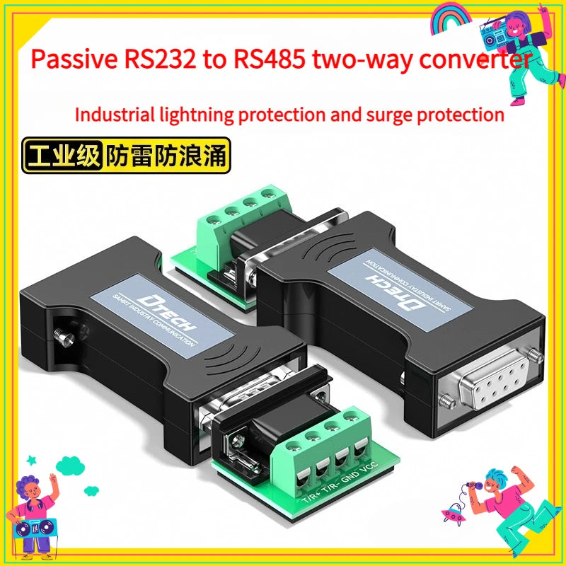 1PCS  Industrial 232 To 485 Converter, Passive Bidirectional RS485 To RS232 Protocol Adapter, Serial Port Converter