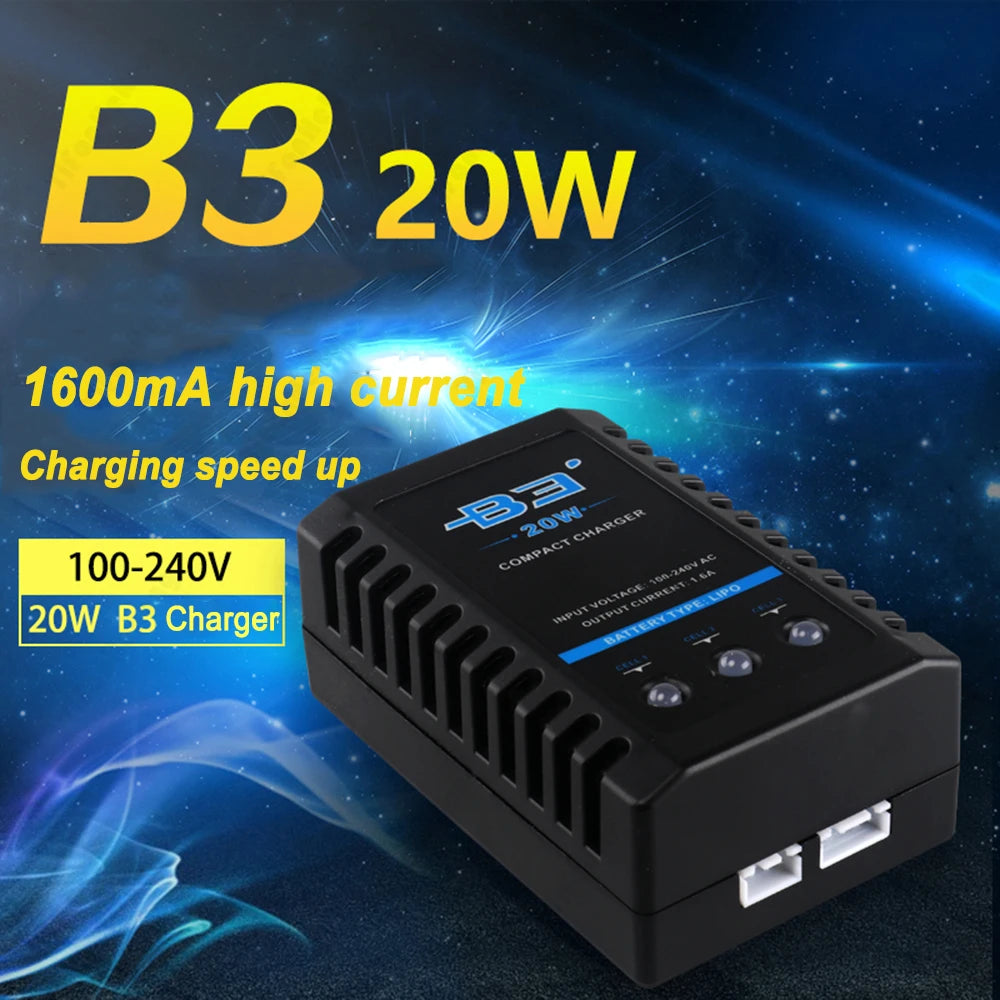 Professional 10W 20W B3 Compact Balance Charger 100 - 240V With 3 Led Light for 2S 3S 7.4V 11.1V Lithium LiPo Battery B3AC