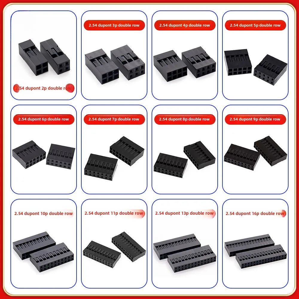 50pcs 2.54mm Single/Double Row Dupont Rubber Shell Dupont Plug Terminal Connector 1/2/3/4/5/6/7-20P Wholesale
