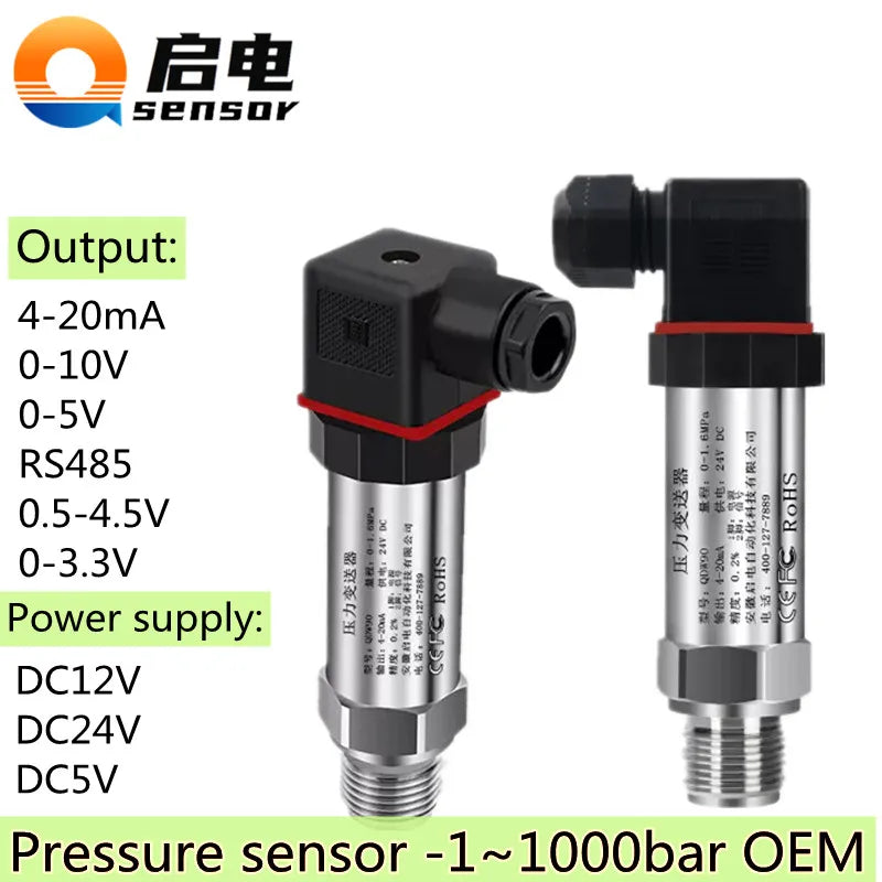 G1/4 Pressure Sensor 0.1bar/5bar/100psi/100Kpa Oil Water Gas Pressure Measuring 4-20mA 0-10V RS485 0.5-4.5V Pressure Transmitter